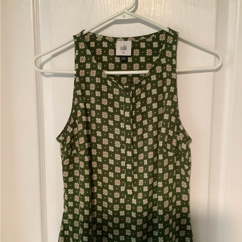 CAbi Green Floral Sleeveless Top